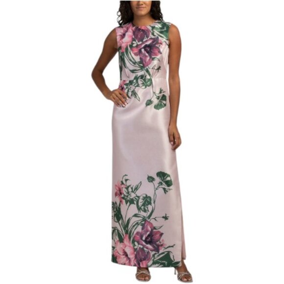KAY UNGER Sleeveless Floral Mikado Gown